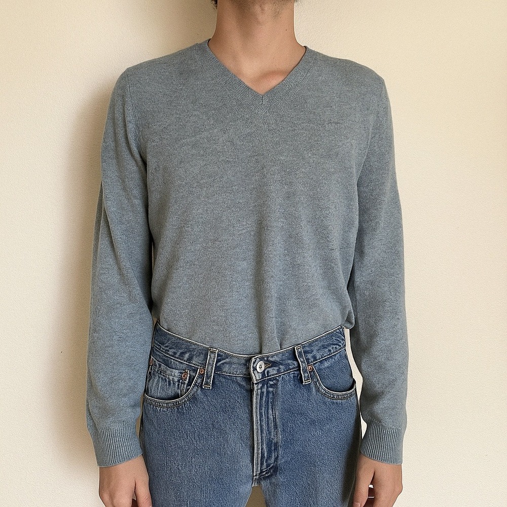 Vintage Neiman Marcus‎ Cashmere V Neck Sweater Mens Small Light Blue Long Sleeve